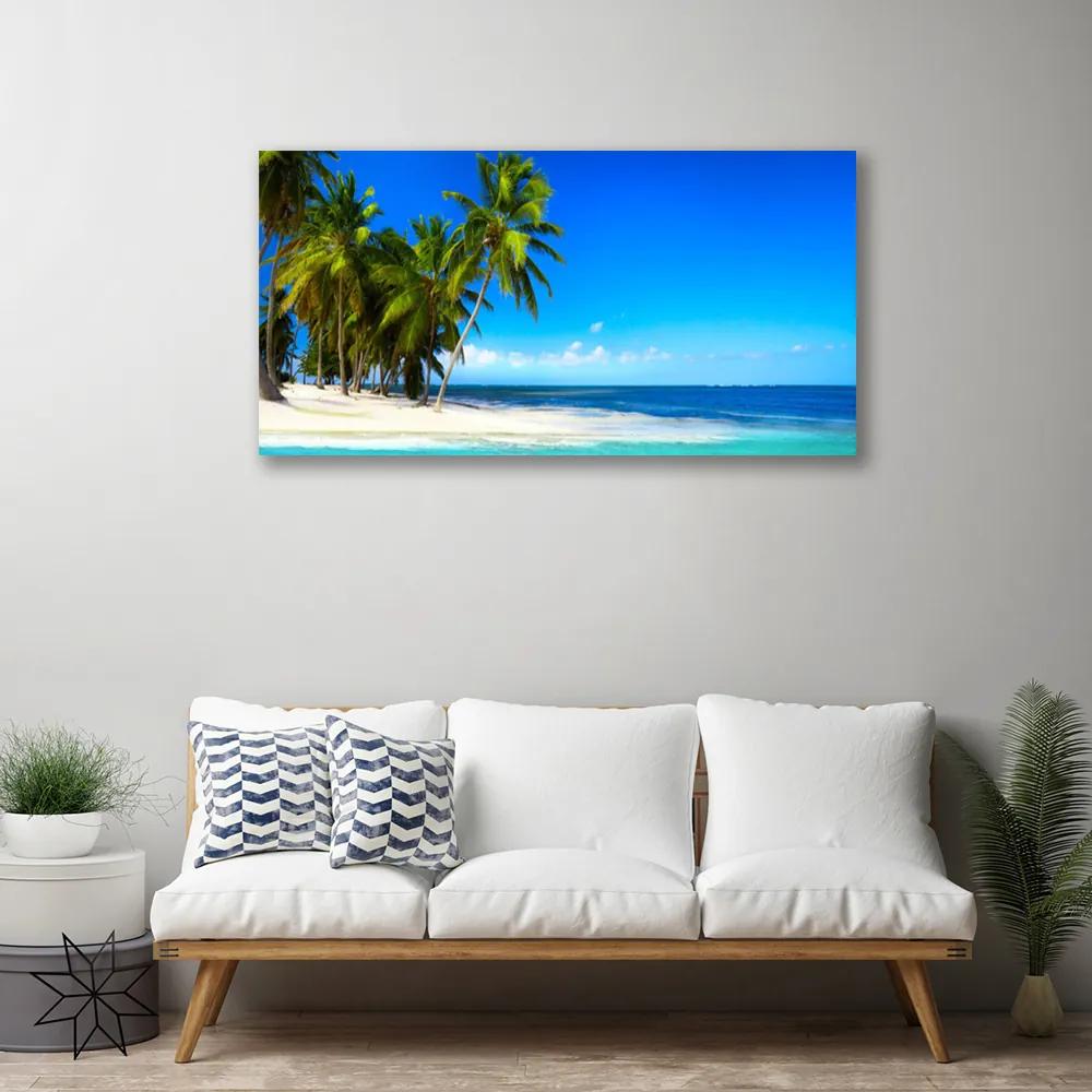 Tablou pe panza canvas Palm Trees Sea Beach Peisaj Alb Verde Albastru