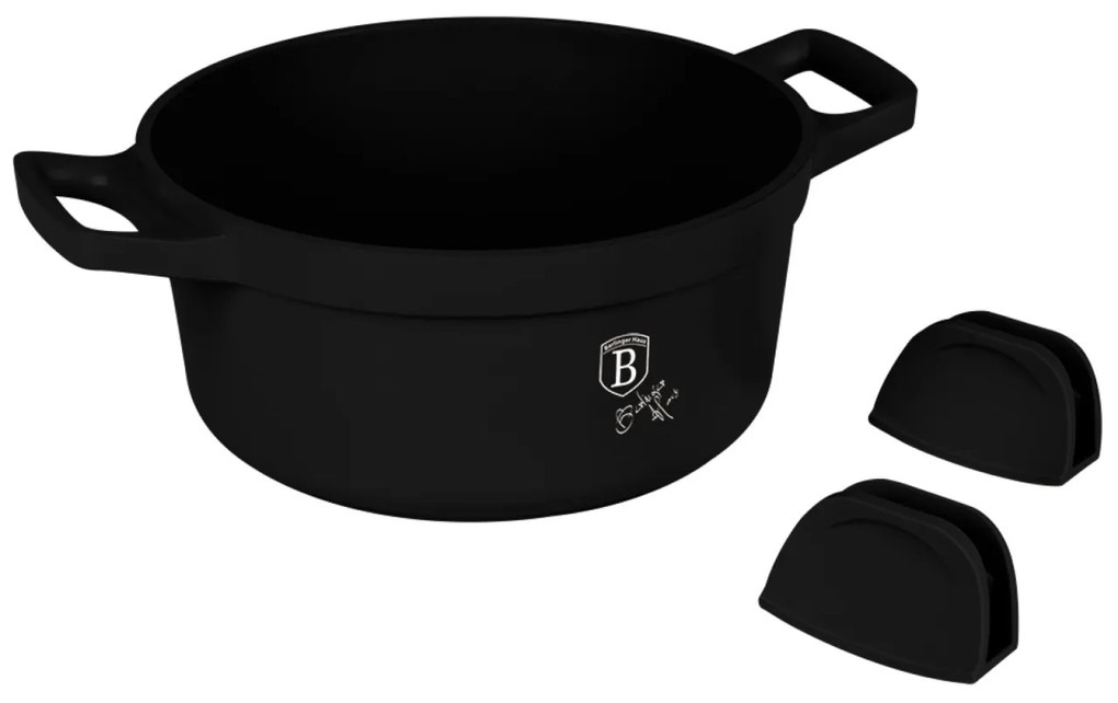 Oala cu capac si manere de silicon detasabile 24 cm, 4,4L Black Rose Berlinger Haus BH 1457, antiaderent, titan, negru