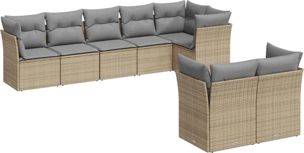 vidaXL Set canapele de grădină, 8 piese, cu perne, bej, poliratan