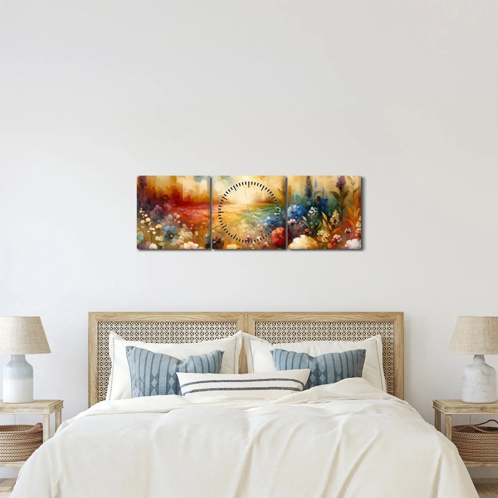Tablou - Pajiște colorată (cu ceas) (90x30 cm)