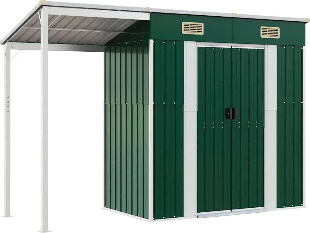 vidaXL Șopron grădină, acoperiș extins, verde, 277x107x181 cm, oțel