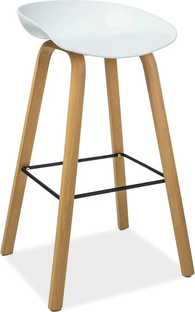Scaun bar STING, alb/stejar, metal/plastic, 49x47x82 cm