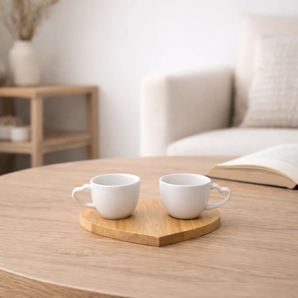 Set de 2 cești din porțelan cu suport Hearts