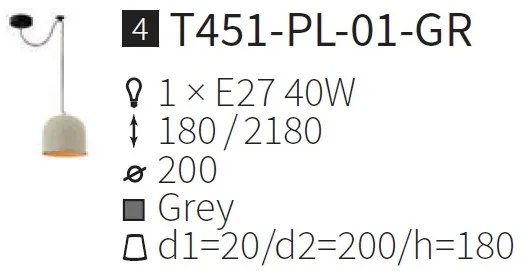 Pendul din ciment design industrial Broni MYT451-PL-01-GR