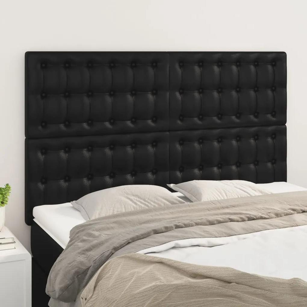 Tablii de pat, 4 buc, negru, 72x5x78 88 cm, piele ecologica 4, Negru, 144 x 5 x 118 128 cm