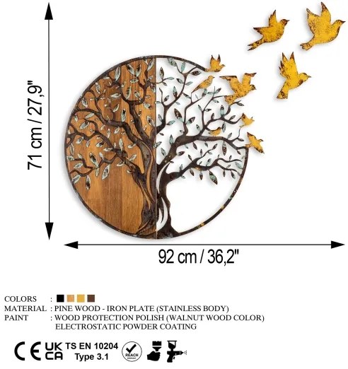 Decorațiune de perete 92x71 cm lemn/metal copac și păsări