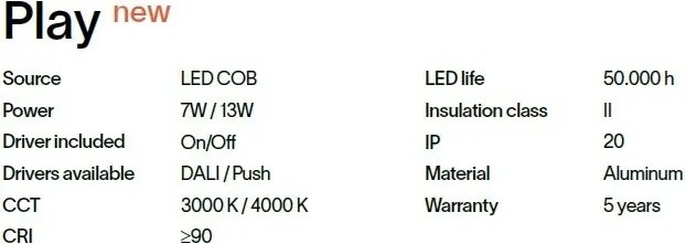 Spot LED incastrabil directionabil PLAY FI 13W 3000K BIANCO
