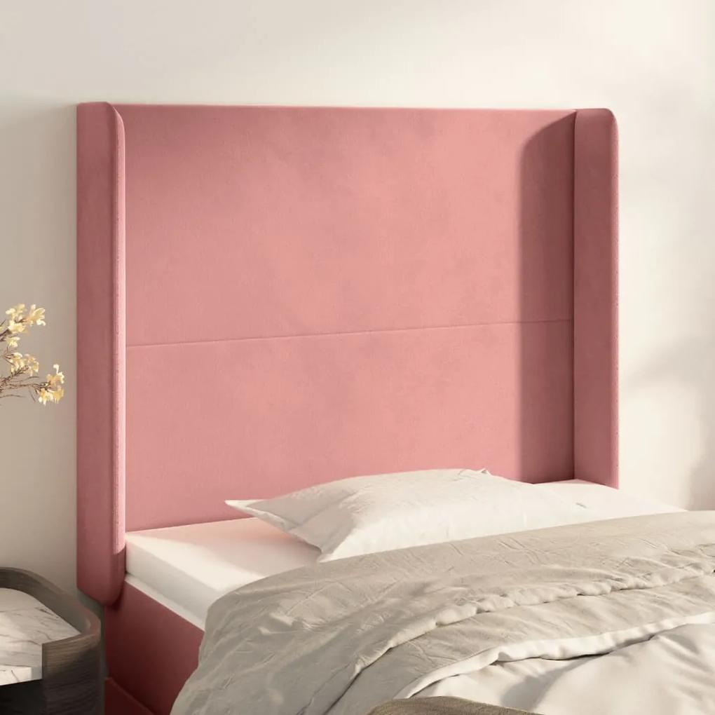 Tablie de pat cu aripioare, roz, 93x16x118 128 cm, catifea 1, Roz, 93 x 16 x 118 128 cm
