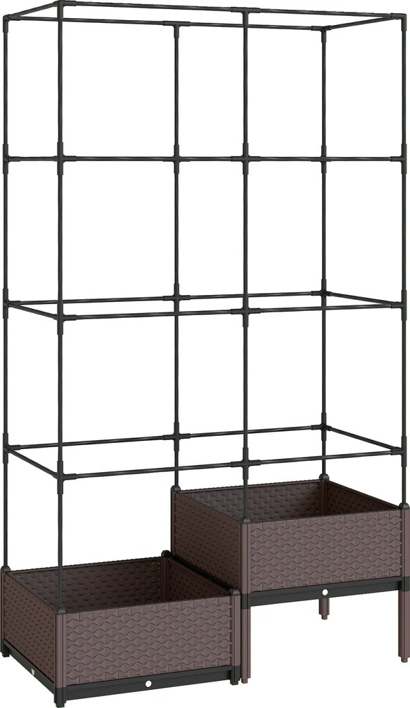 Outsunny Pat înălțat cu cutie de plantare și spalier, orificii de drenaj, ghiveci din plastic 100 x 50 x 174 cm | Aosom Romania