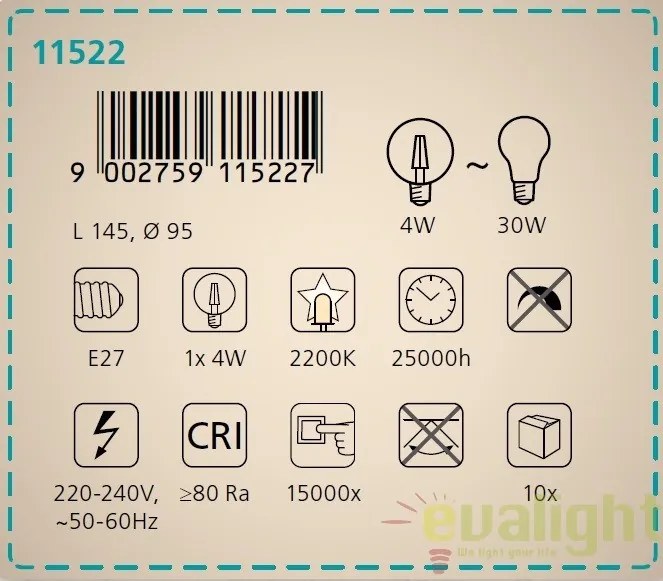 Bec E27-LED-G95 4W 2200k 11522 EL