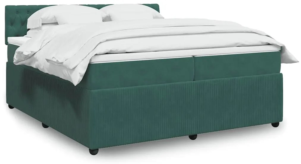 vidaXL Pat box spring cu saltea, verde închis, 200x200 cm, catifea