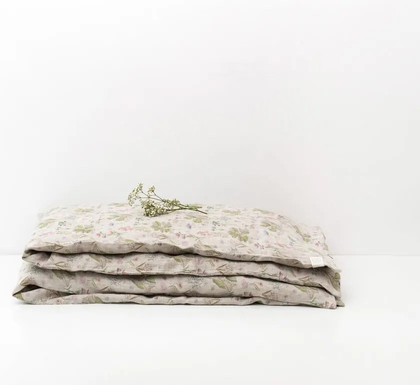 Lenjerie de pat din in pentru copii Linen Tales Botany, 140 x 200 cm, bej