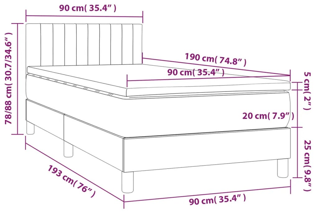 Pat box spring cu saltea, gri inchis, 90x190 cm, textil Morke gra, 90 x 190 cm, Benzi verticale