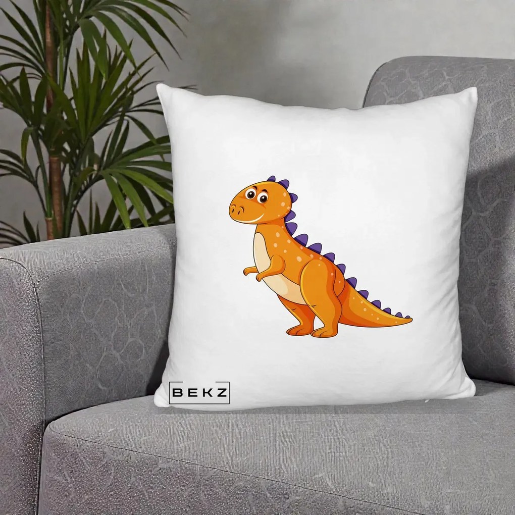 Perna Decorativa T-Rex Portocaliu, 40x40 cm, Alb Pufos, Husa Detasabila, Perna Inclusa, BEKZ®