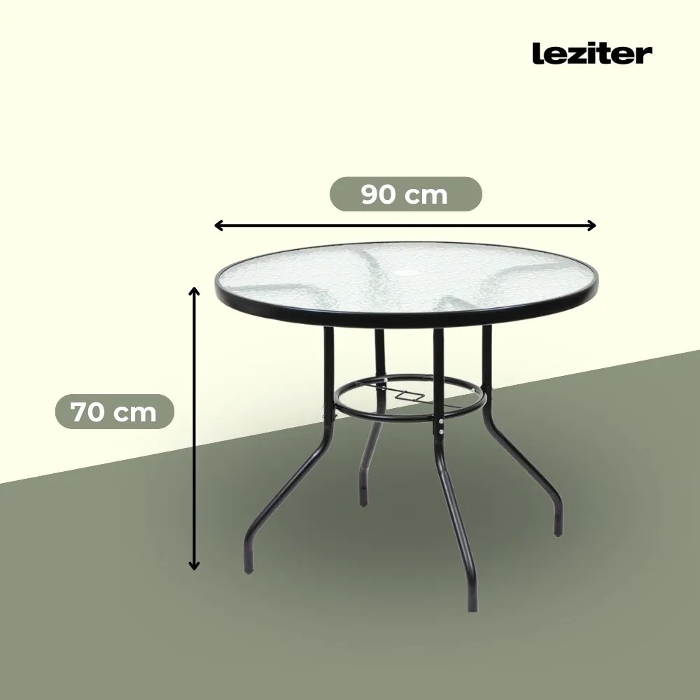 Masă de grădină Ordino cu cadru metalic și sticlă, neagră