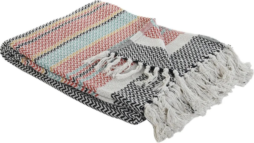 Pled țesut din bumbac, multicolor, cu dungi, 200 x 150 cm, „Poix”
