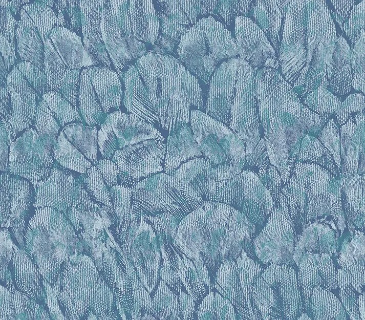 Tapet Tranquil, Lagoon Blue Luxury Feather, 1838 Wallcoverings, 5.3mp / rola