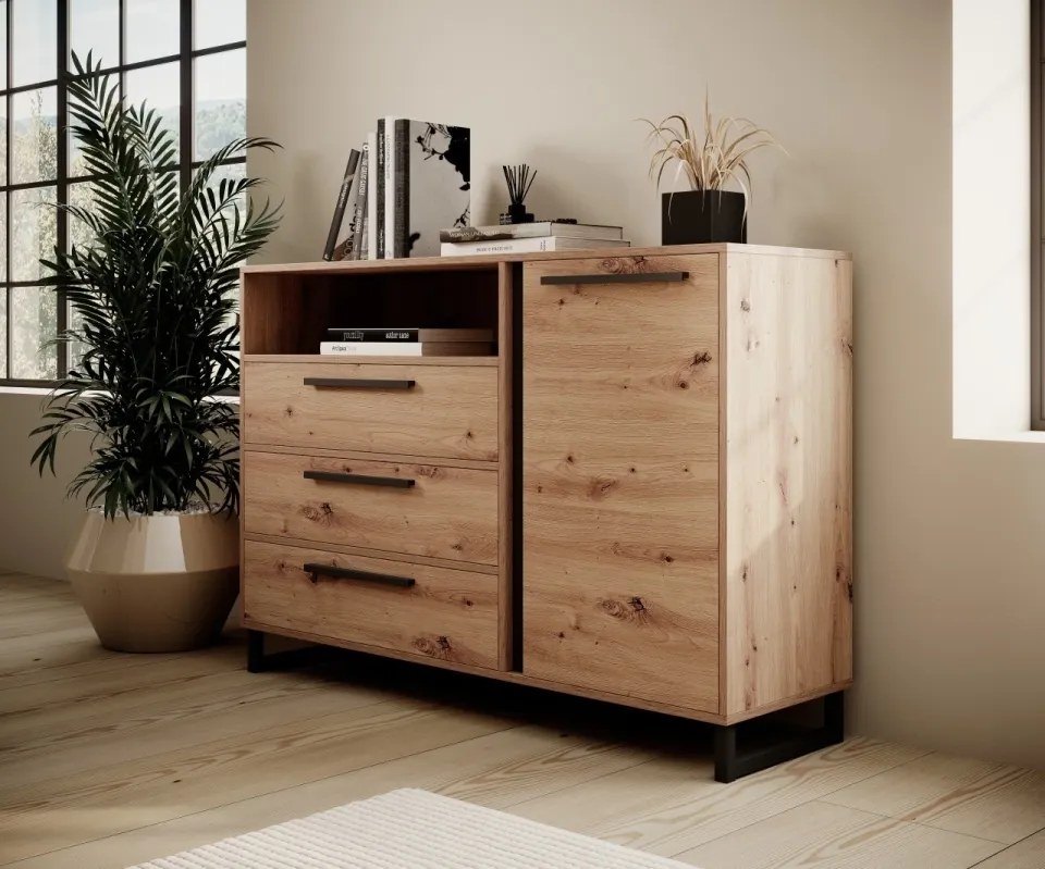 Comoda 130x40x90 cm, Aria, ADRK Furniture (Culoare: Artisan / Negru)