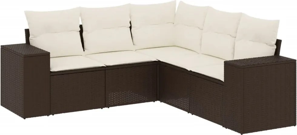 vidaXL Set canapele de grădină cu perne, 5 piese, maro, poliratan