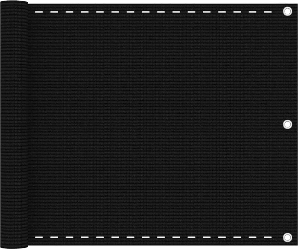 vidaXL Paravan de balcon, negru, 75x500 cm, HDPE