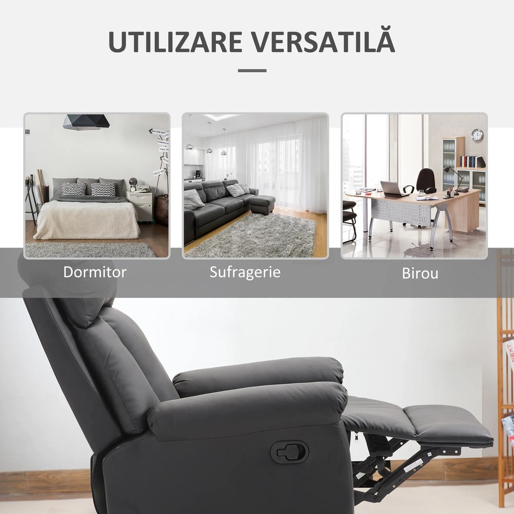 Fotoliu Relax Rabatabil cu Captuseala Ergonomica si Spatar Reglabil si Rabatabil 80×97×107cm Negru HOMCOM | Aosom RO