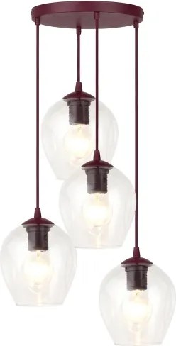 Lustră suspendată pe cablu ISTAR 4xE27/15W/230V Ø 40 cm roșie/transparentă