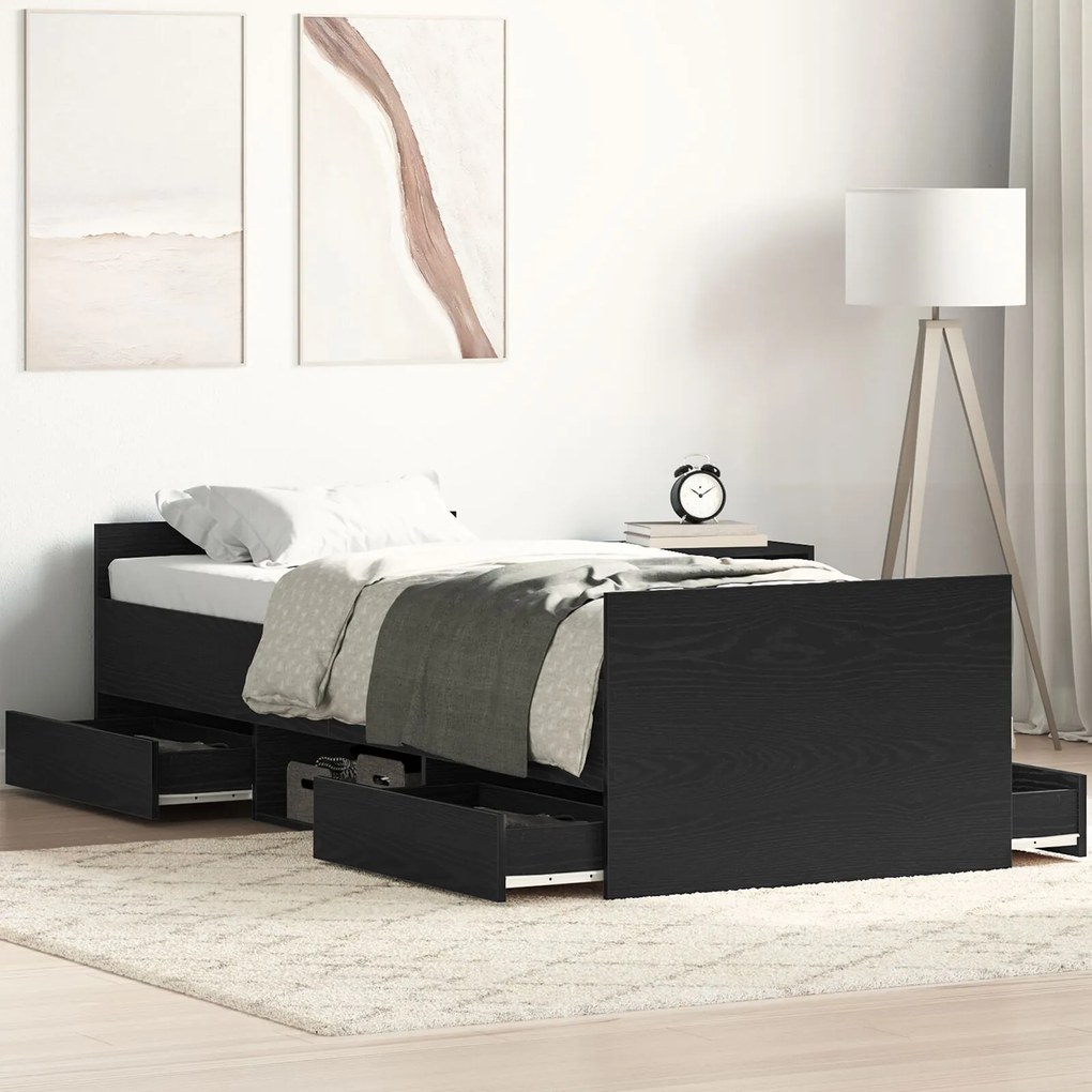 vidaXL Cadru de pat cu sertar Stejar negru 75 x 190 cm Lemn compozit