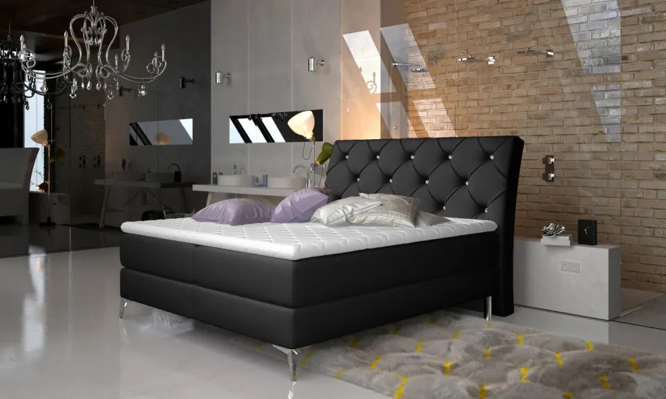 Pat boxspring tapitat cu lada de depozitare, 160X200 cm, Adel, Eltap (Culoare: Negru satinat)