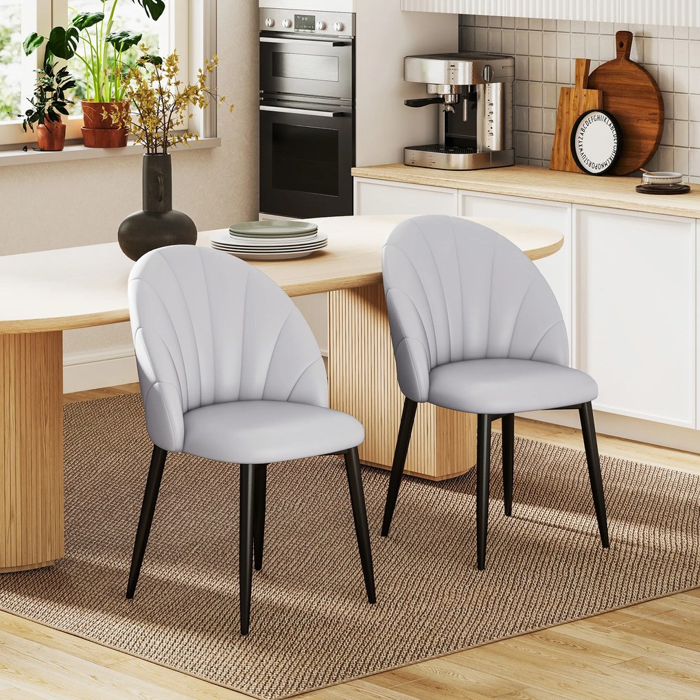 HOMCOM Set 2 Scaune din Piele Ecologică cu Picioare din Oțel și Spătar în Formă, 52x54x79 cm, Gri Deschis | Aosom Romania