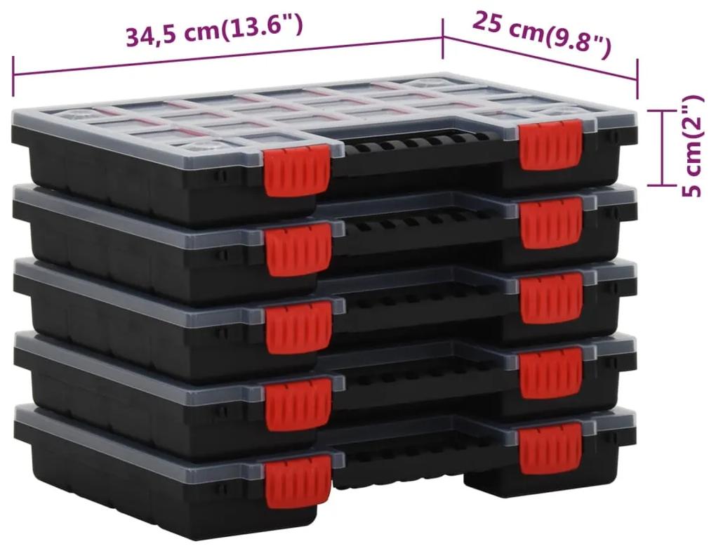 Cutii de organizare, 5 buc., 34,5x25x5 cm, polipropilena 5, 15 separatoare, 1