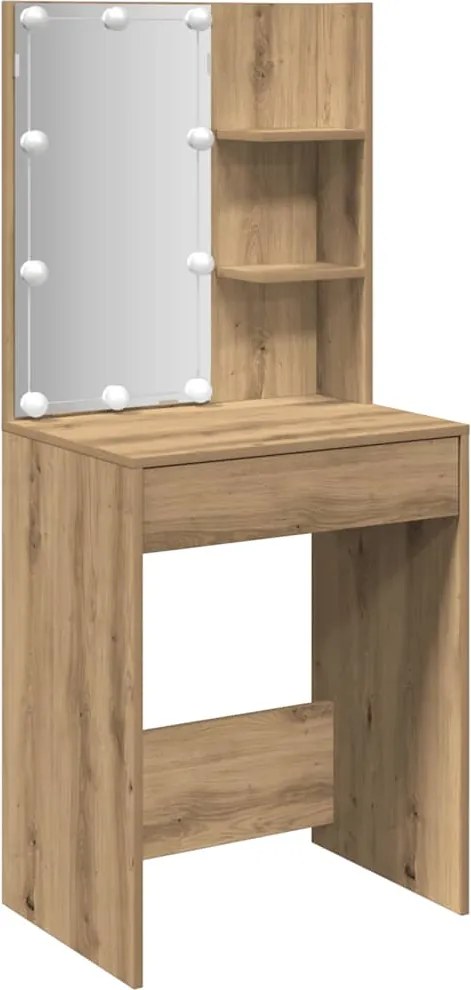 vidaXL Masă de toaletă cu LED, stejar artizanal, 60x40x140 cm