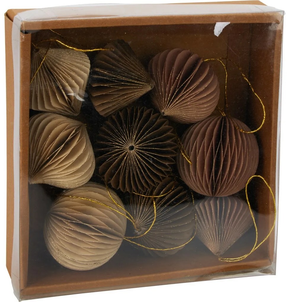 Set de 9 ornamente de Crăciun, bej-maro, 6 cm,fagure de miere