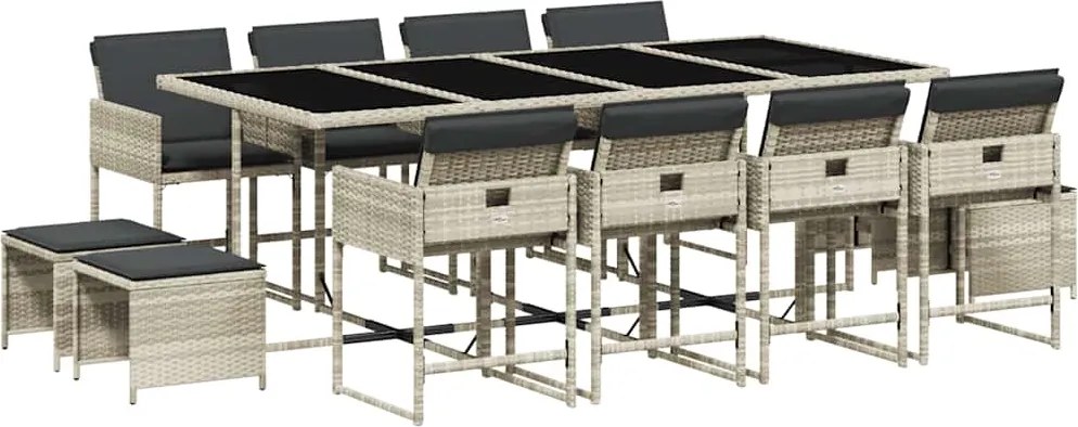 vidaXL Set mobilier de grădină cu perne 13 piese gri deschis poliratan