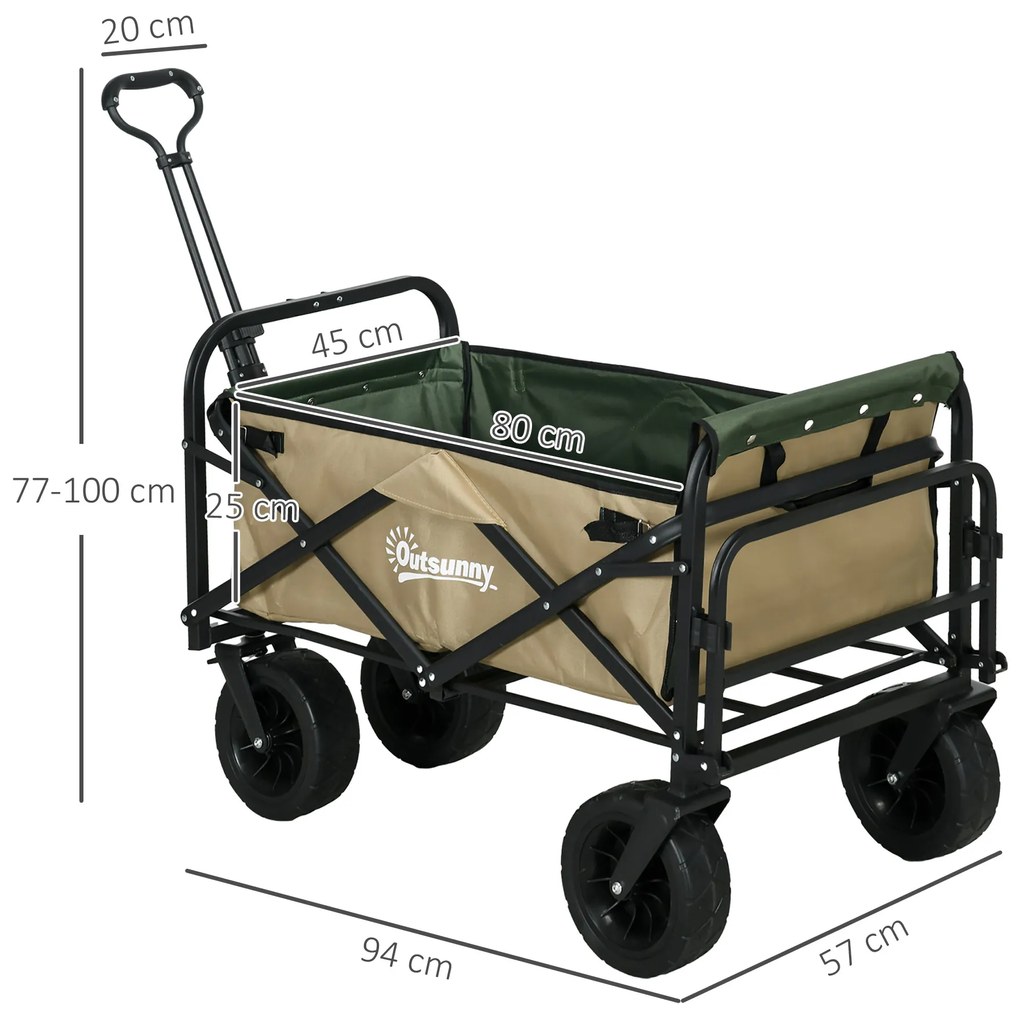 Outsunny Cărucior de Exterior Pliabil, Rezistent pentru Camping, cu Ușă în Spate Deschidere și Maner Telescopic | Aosom Romania