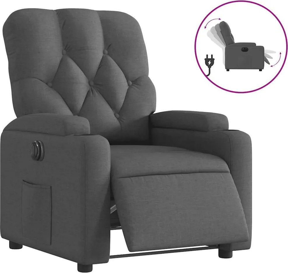 vidaXL Fotoliu rabatabil electric, gri închis, material textil