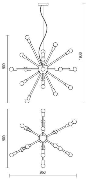 Redo 01-2934 - Candelabru suspendat pe cablu STELLAR, 12x E14, max. 25W/bec, 230V, negru