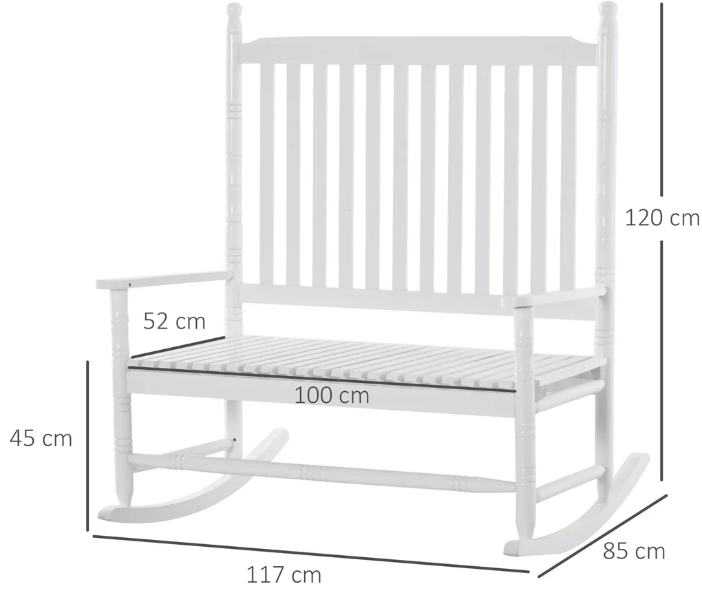 Outsunny Bancă Balansoar cu 2 Locuri din Lemn de Plop, Design Clasic, Alb | Aosom Romania