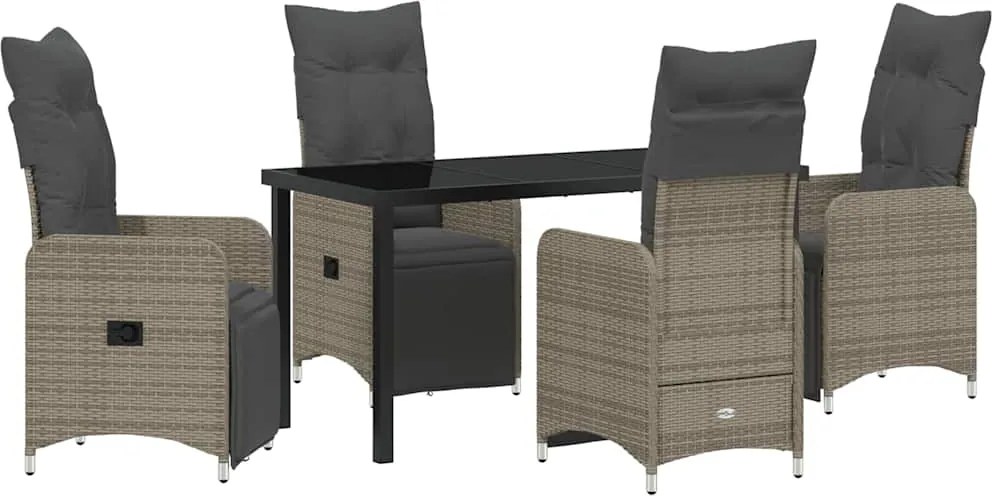 vidaXL Set de masă pentru grădină cu pernă 5 pcs Gri poliratan