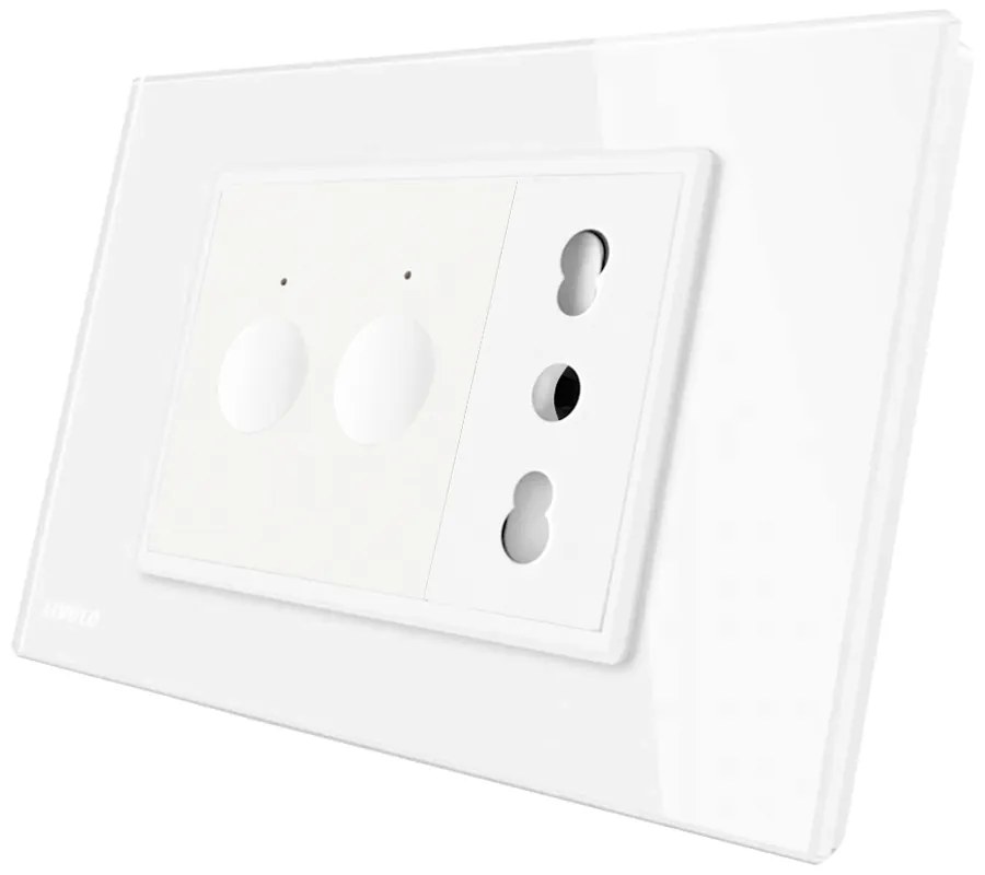 Intrerupator dublu + priza Livolo cu rama din sticla, Standard italian