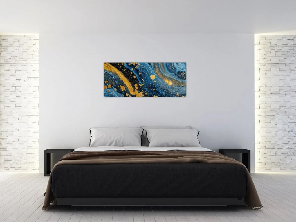 Tablou - Abstracție albastră cu aur (120x50 cm)