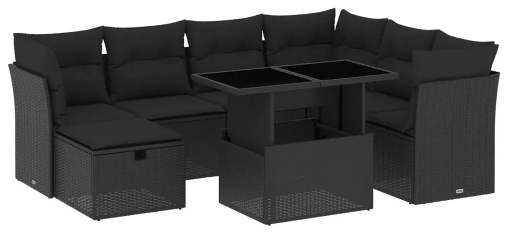 3274675 vidaXL Set mobilier de grădină cu perne, 8 piese, negru, poliratan