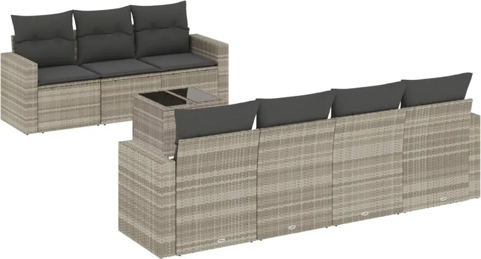 vidaXL Set mobilier de grădină cu perne, 8 piese gri deschis poliratan