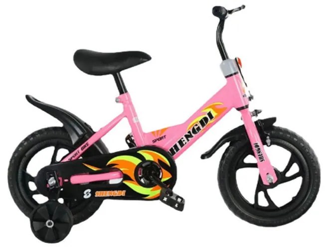 Bicicleta cu roti ajutatoare, 2 - 6 ani, 12", Roz, Frane, Sezut reglabil