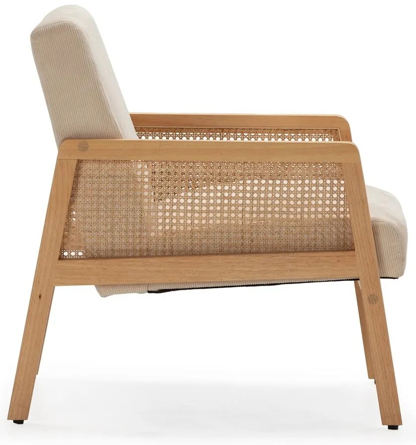 Fotoliu bej țesut cu tapițerie din catifea reiată Debra – Marckeric