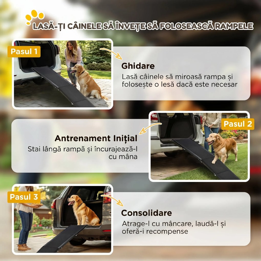 PawHut Rampă Pliabilă pentru Câini Mari, Acces Ușor în Mașină, Rampă Portabilă pentru Animale de Companie, Rezistentă | Aosom Romania