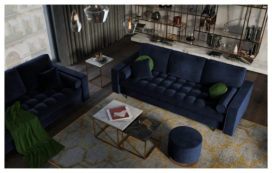 Canapea extensibilă din catifea Milo Casa Santo, albastru