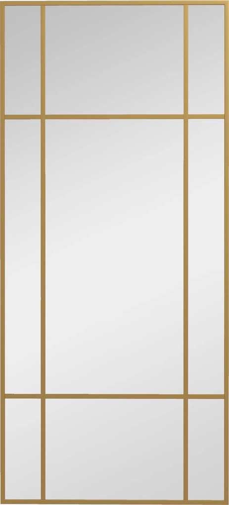 HOMCOM Oglindă de Perete Dreptunghiulară, Oglindă Tip Fereastră cu Cadru Metalic, Oglindă Decorativă Suspendată, 110x2x50 cm, Auriu | Aosom Romania