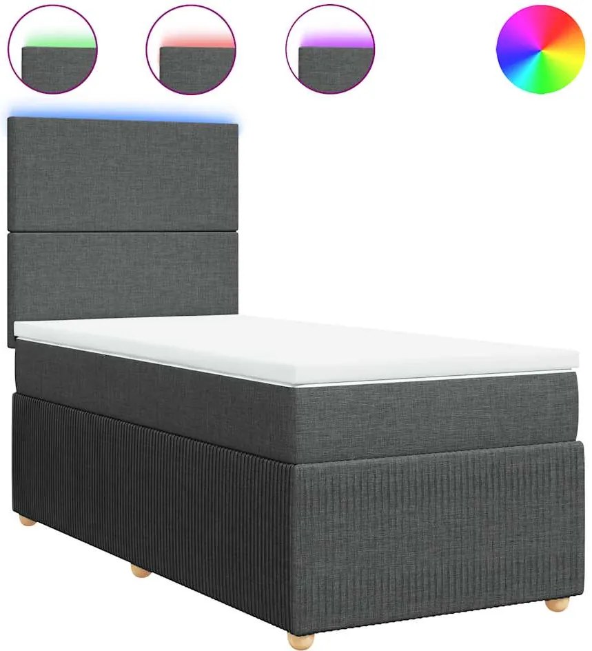 vidaXL Pat box spring cu saltea, gri închis, 80x200 cm, textil