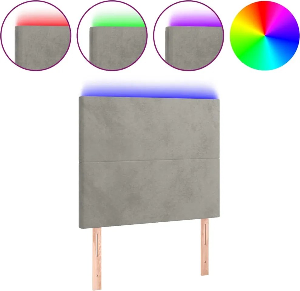 vidaXL Tăblie de pat cu LED, gri deschis, 100x5x118/128 cm, catifea