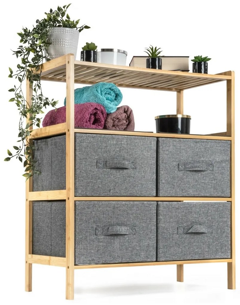 Raft din bambus cu coșuri G21, 3 rafturi, gri, 3 etaje